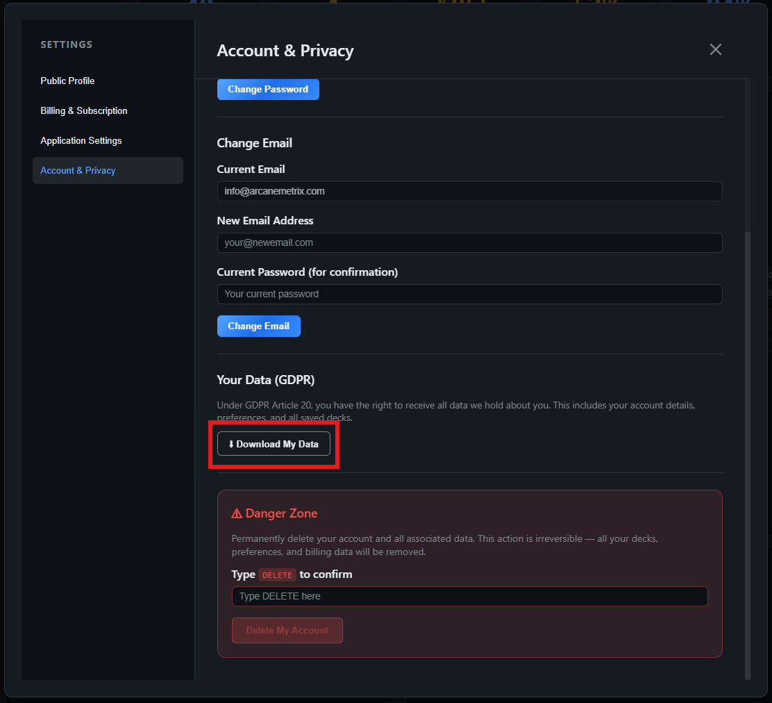 User Account & Privacy