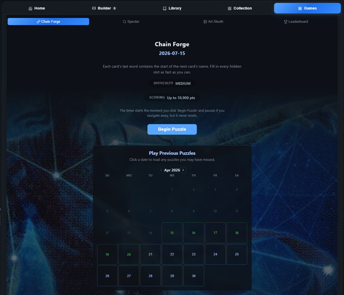Games tab with daily puzzles